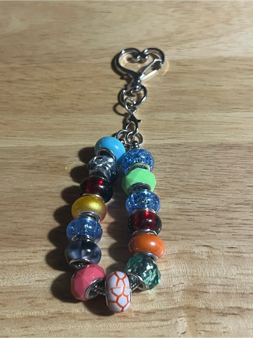 Kids Multicolor Bead Charm Keychain - Silver Heart Clasp M55